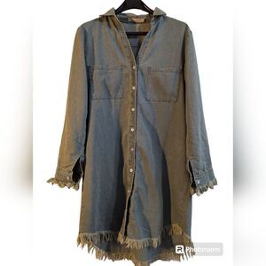 Francis cabrel oversized mid length denim freyed shirt size s
